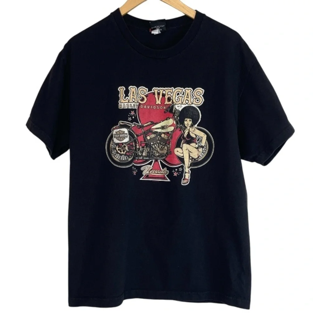 Harley Davidson Men’s Las Vegas Pinup Style Graphic T-Shirt Black Front Back L - Picture 2 of 11